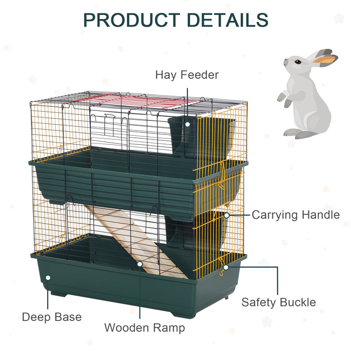 PawHut Small Animal Cage Habitat with Accessories 3 Openable Doors 2-Story Large Pet Play House for Chinchillas Puppy Guinea Pig 80 x 44 x 82 cm
