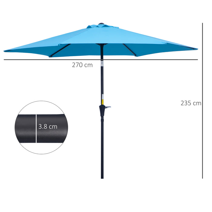 2.7M Patio Tilt Umbrella Sun Parasol Outdoor Garden Sun Shade Aluminium Frame with Crank???Blue???