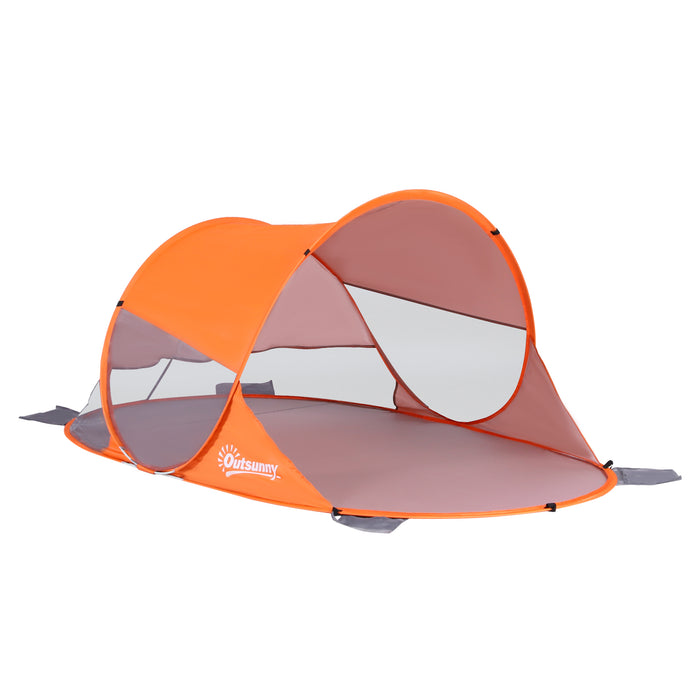 1-2 Person Pop up Beach Tent Hiking UV 30+ Protection Patio Sun Shelter Portable Automatic - Orange