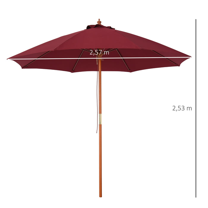 2.5m Wood Garden Parasol Sun Shade Patio Outdoor Market Umbrella Canopy with Top Vent, Wine Red