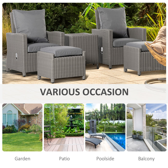 2 Seater Outdoor PE Rattan Patio Furniture Set Lounge Sofa Footstool Cooler Bar Coffee Table Conversation Set with Olefin Cushion