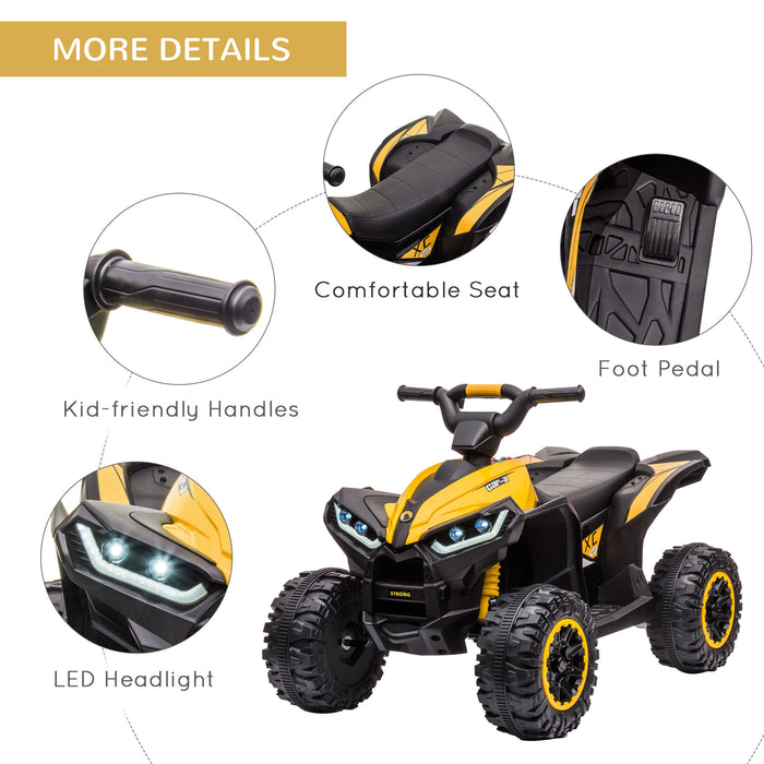 12V Quad Bike with Forward Reverse Functions, Ride on Car ATV Toy with High/Low Speed, Slow Start, Suspension System, Horn, Music, Yellow