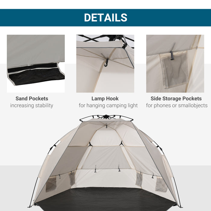 1-2 Man Pop-Up Beach Tent, Sun Shelter UV 20+ Protection w/ Long Floor Mesh Windows Sandbags Carry Bag Summer Hut House