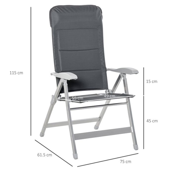 2 Pcs Patio Folding Dining Chair w/ Adjustable Back & Armrest Portable for Camping Garden Pool Beach Deck Grey