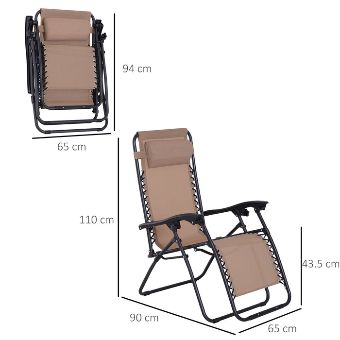 Zero Gravity Chair Metal Frame Armchair Outdoor Folding & Reclining Sun Lounger with Head Pillow for Patio Decking Gardens Camping, Beige