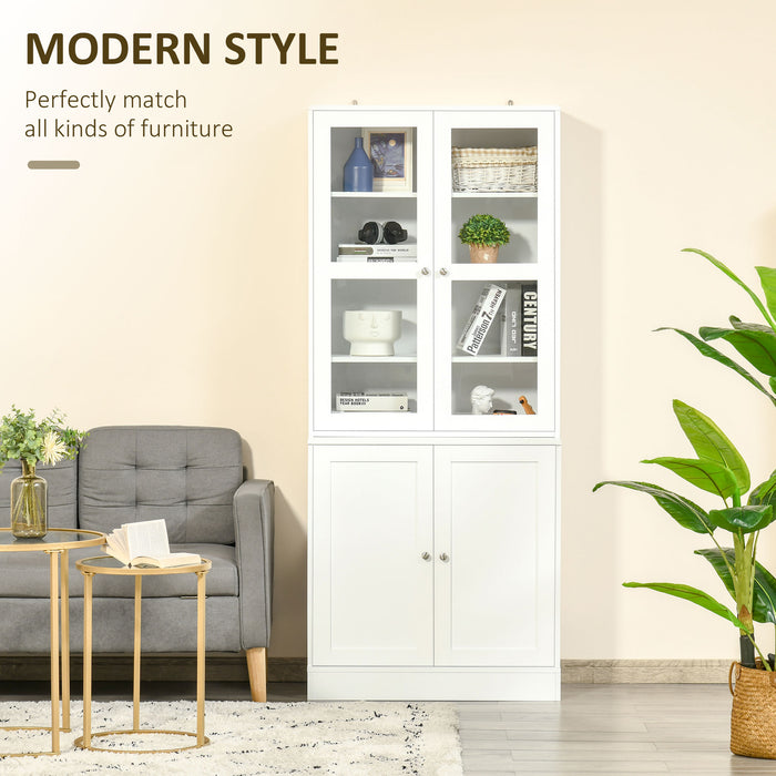 Modern Bookcase with Doors, Display Storage Cabinet with Adjustable Shelves for Living Room, Study, Office, White