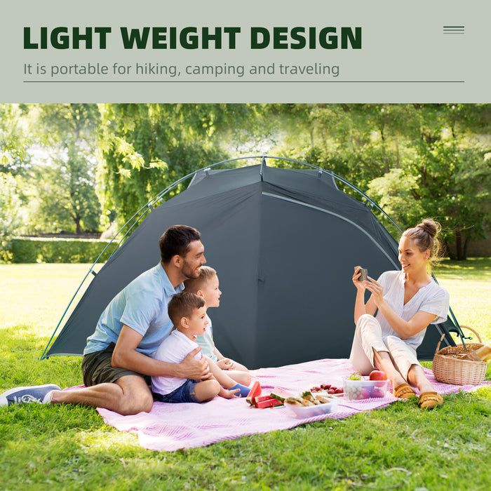 Camping Tent, Compact 2 Man Dome Tent, Waterproof Lightweight Outdoor Tent with Double Layer Doors, Dark Grey