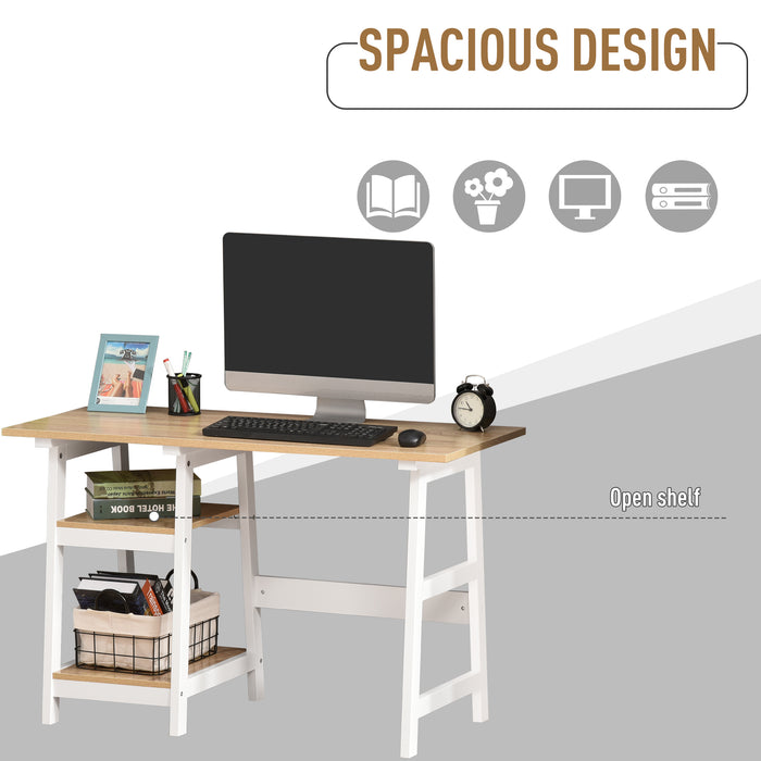Compact Computer Desk with Storage Shelves Study Table with Bookshelf PC Table Workstation for Home Office Study White and Natural