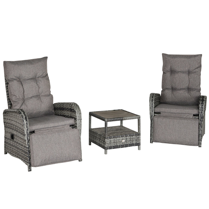 2 Seater Patio Rattan Wicker Chaise Lounge Sofa Set Bistro Conversation Furniture with Cushion for Patio Yard Porch Mixed Grey