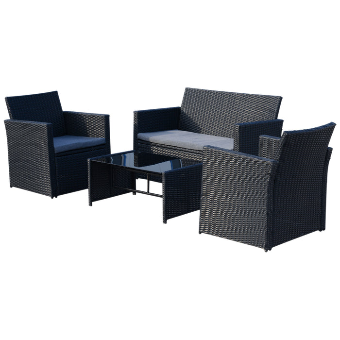 4-Seater Rattan Sofa Set Garden Furniture Wicker Weave 2-seater Bench Chair & Coffee Table Conservatory Furniture, Black