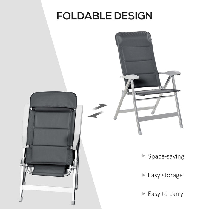 2 Pcs Patio Folding Dining Chair w/ Adjustable Back & Armrest Portable for Camping Garden Pool Beach Deck Grey