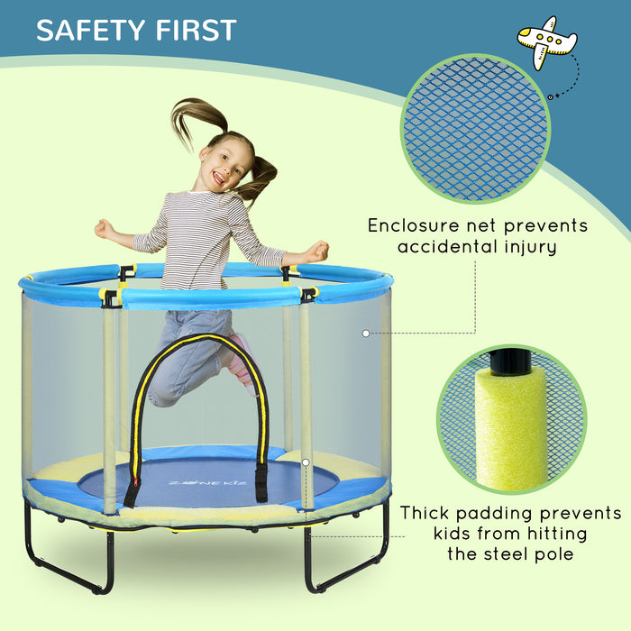 ZONEKIZ 140 cm Kids Trampoline Indoor Bouncer Jumper with Security Enclosure Net, Bungee Gym for Children 1-6 Years Old, Blue