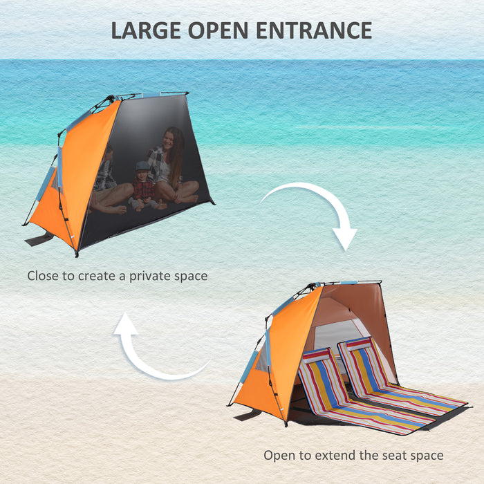 Pop Up Beach Tent, Easy Set Up Sun Shelter, Portable Instant Beach Canopy w/ Extended Porch, Sandbags, Mesh Screen Windows for 1-2 Person