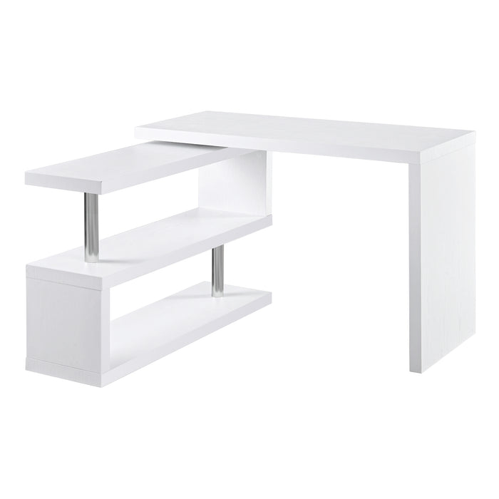 360?? Rotating L-Shaped Corner Computer Desk Home Office Writing Table Swivel Workstation with Storage Shelf, White