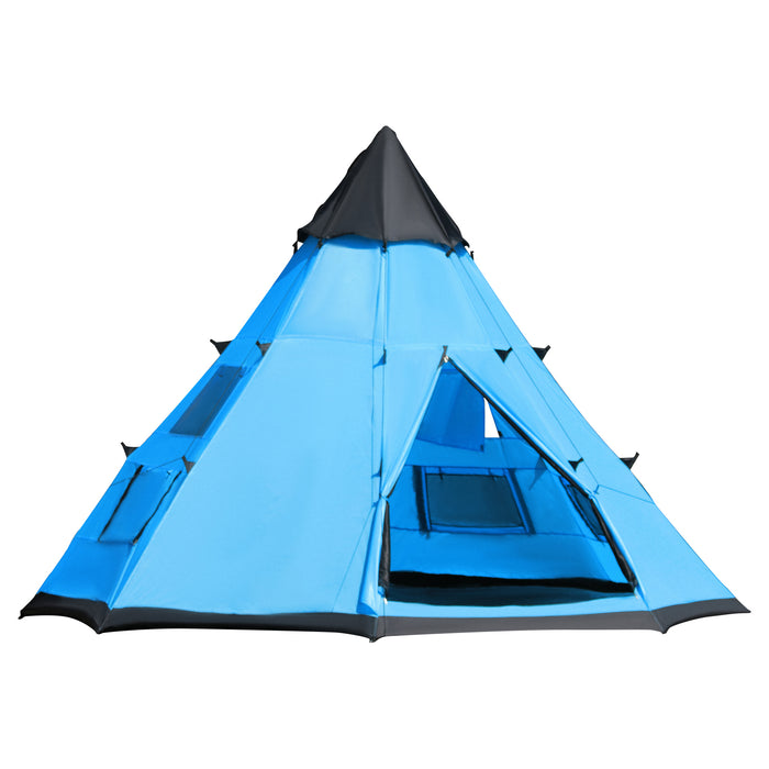 6 Men Tipi Tent, Camping Teepee Family Tent with Mesh Windows Zipped Door Carry Bag, Easy Set Up for Hiking Picnics Outdoor Night, Blue