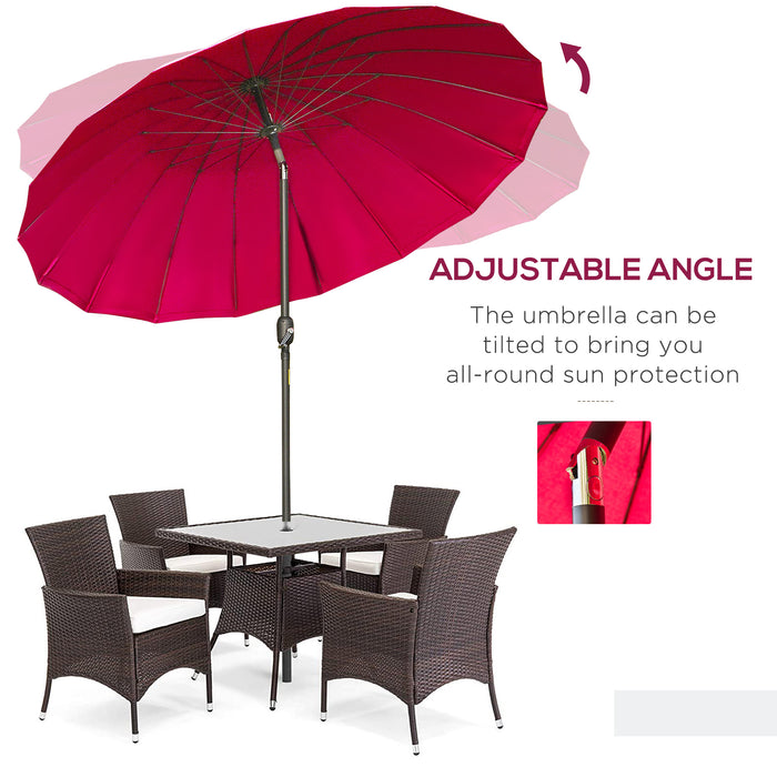 ­±255cm Patio Parasol Umbrella Outdoor Market Table Parasol with Push Button Tilt Crank and Sturdy Ribs for Garden Lawn Backyard Pool Wine Red