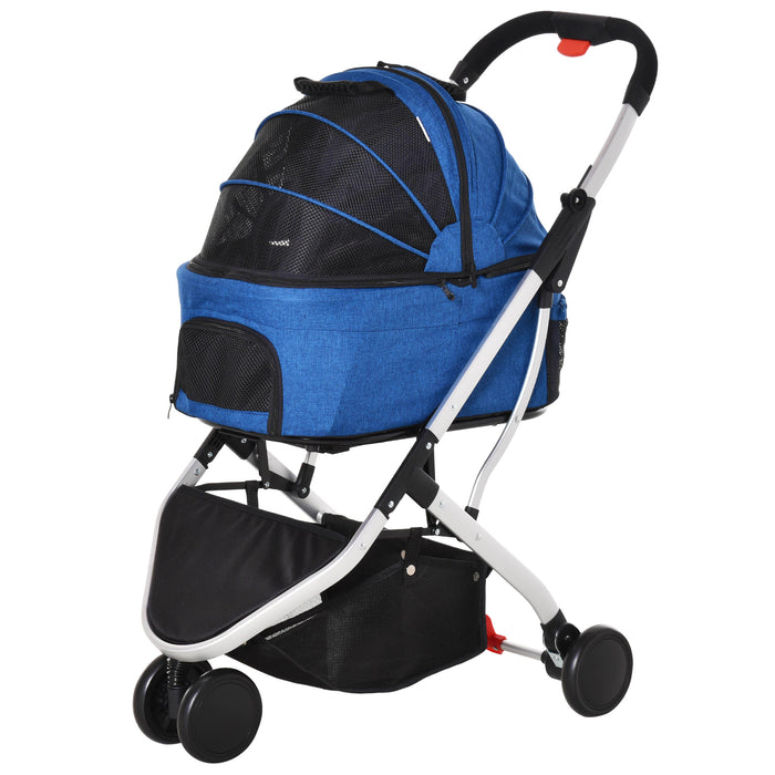 PawHut Detachable Pet Stroller Pushchair Foldable Dog Cat Travel Carriage 2-In-1 Design Carrying Bag Dark Blue