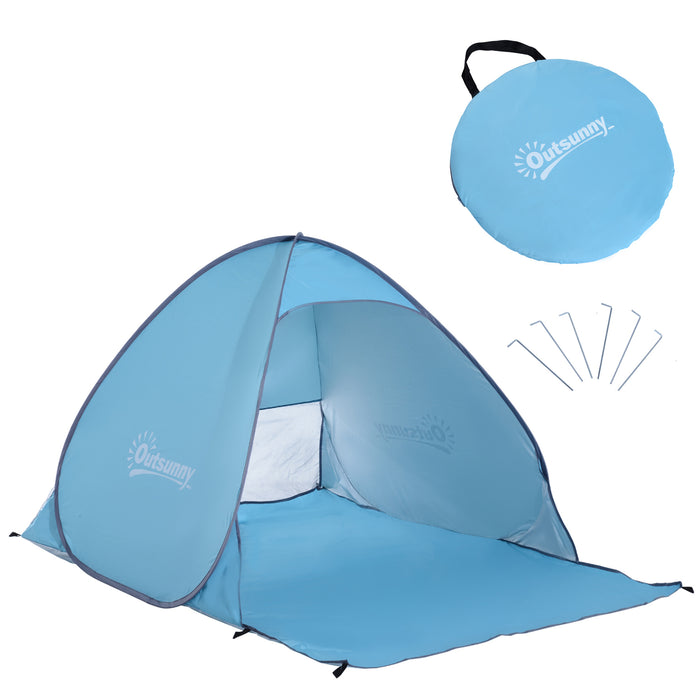 2-3 Person Pop up Beach Tent Hiking UV 30+ Protection Patio Sun Shelter (Blue)