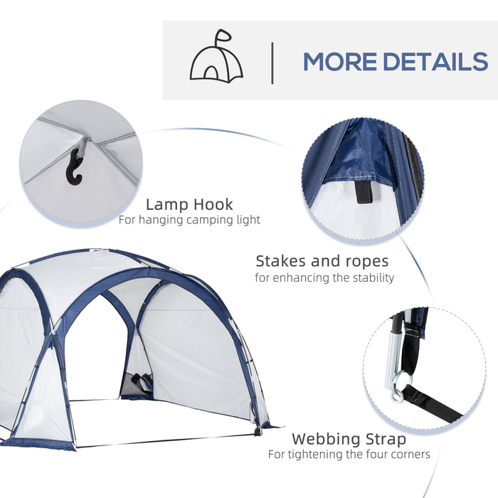 Dome Tent for 6-8 Person, Camping Tent with 4 Zipped Mesh Doors, Removable Polyester Cloth, Lamp Hook, Portable Carry Bag, White and Blue