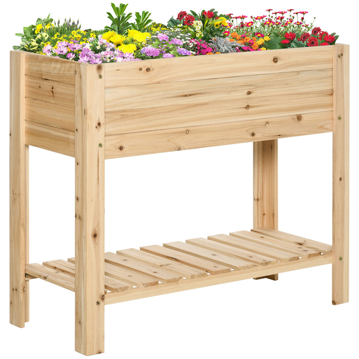 Wooden Planter Raised Garden Plant Stand Outdoor Tall Flower Bed Box with Clapboard, Nature Wood Color 100 x 40 x 84cm