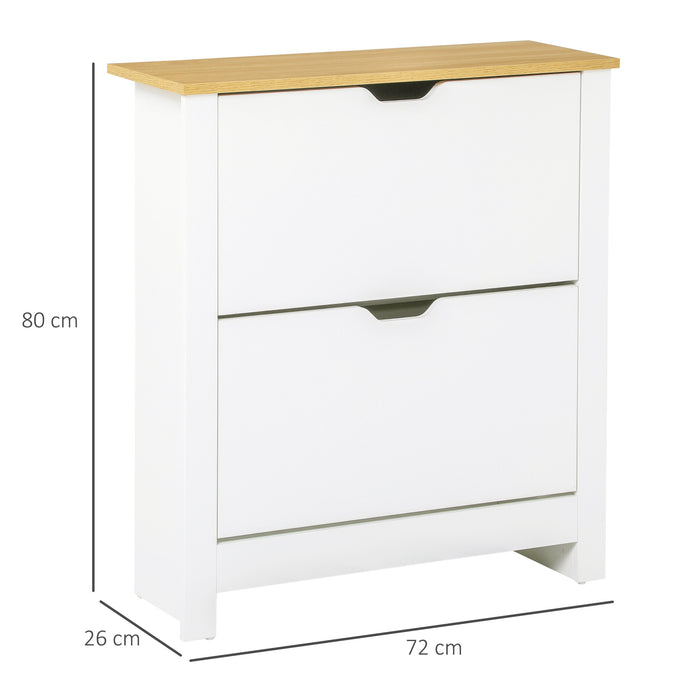 12-Shoe Storage Cabinet 4 Shelves 2 Drawers 4 Protective Legs Modern Stylish Unit Hallway Bedroom Home Furniture White