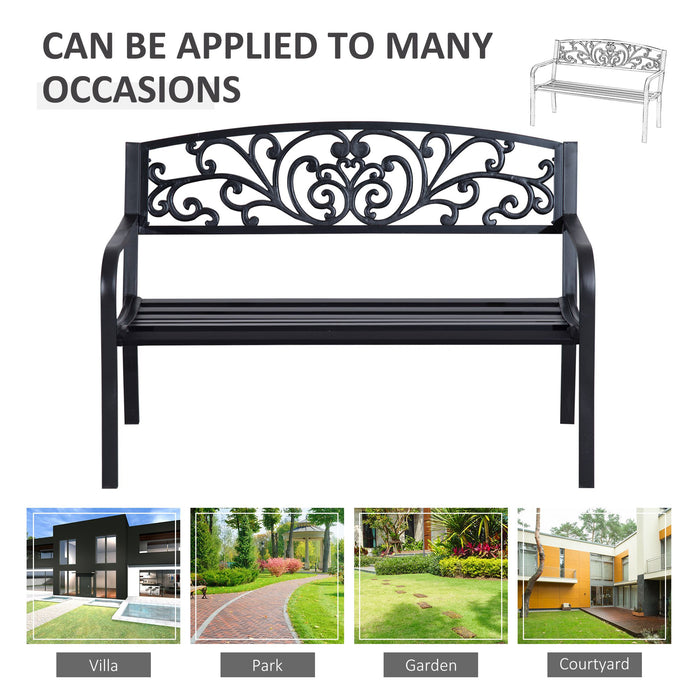 2 Seater Metal Garden Park Bench Porch Outdoor Furniture Patio Chair Seat Black