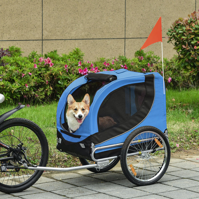Pawhut Dog Bike Trailer Folding Bicycle Pet Trailer W/Removable Cover-Blue