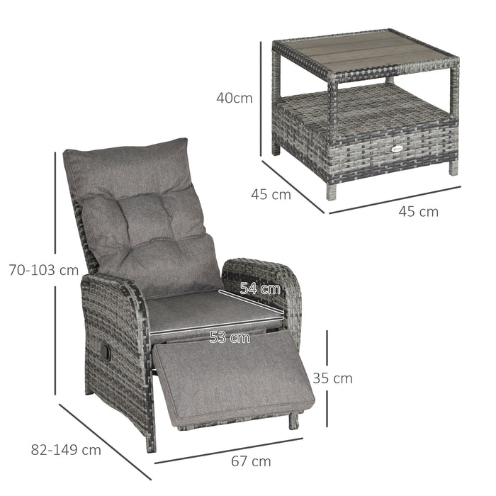 2 Seater Patio Rattan Wicker Chaise Lounge Sofa Set Bistro Conversation Furniture with Cushion for Patio Yard Porch Mixed Grey