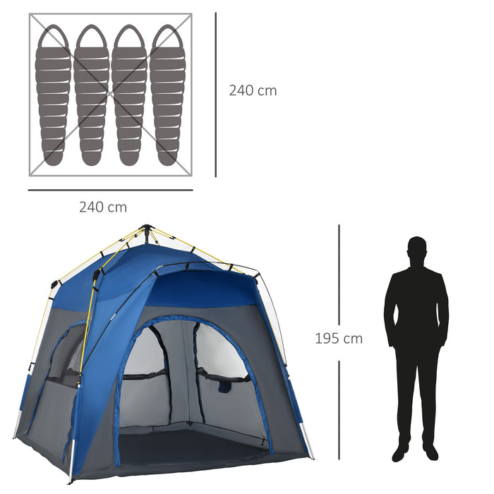 4 Person Automatic Camping Tent, Outdoor Pop Up Tent, Portable Backpacking Dome Shelter, Grey