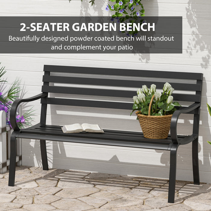 2 Seater Metal Garden Park Bench Porch Chair Furniture Patio Outdoor Park Loveseat Seat Black