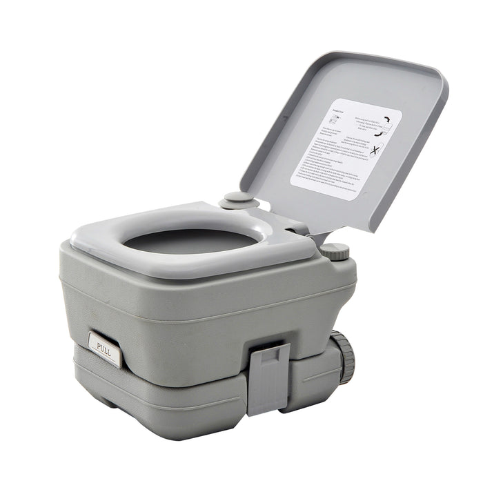 10L Portable Travel Toilet Outdoor Camping Picnic with 2 Detachable Tanks & Push-button Operation, Grey