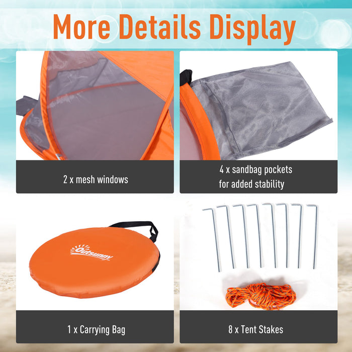 1-2 Person Pop up Beach Tent Hiking UV 30+ Protection Patio Sun Shelter Portable Automatic - Orange