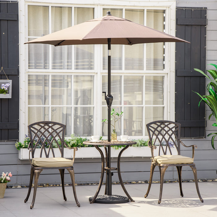 3 Piece Cast Aluminium Garden Bistro Set for 2 with Parasol Hole, Outdoor Coffee Table Set with Cushions - Bronze