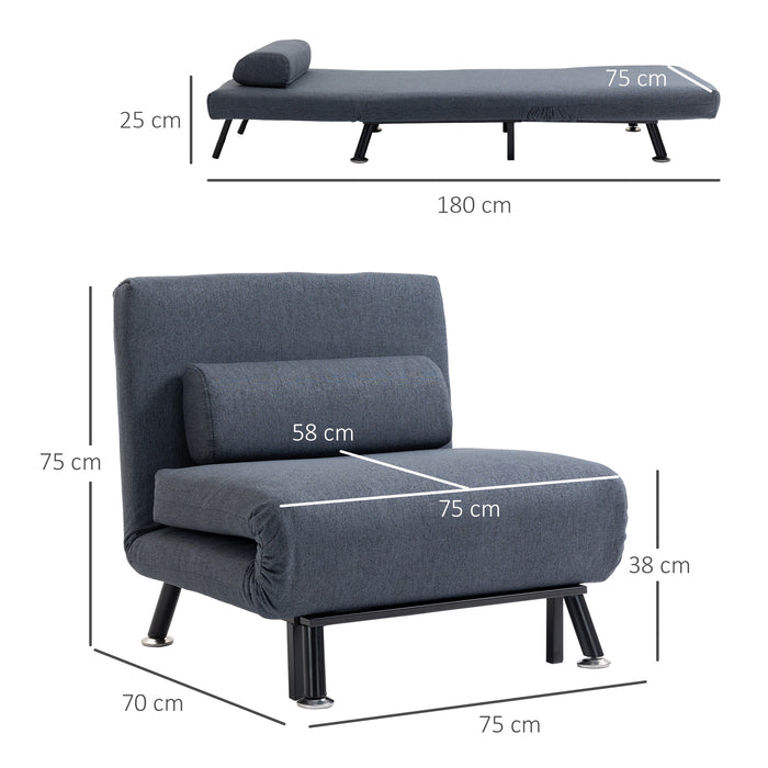 Single Sofa Bed Sleeper Foldable Portable Pillow Lounge Couch Living Room Furniture - Dark Grey