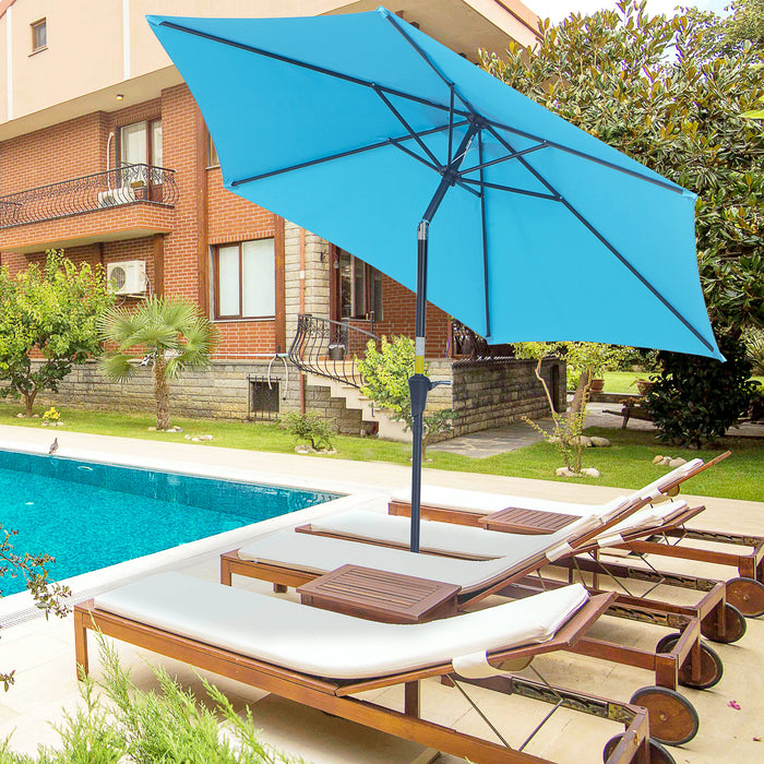 2.7M Patio Tilt Umbrella Sun Parasol Outdoor Garden Sun Shade Aluminium Frame with Crank???Blue???