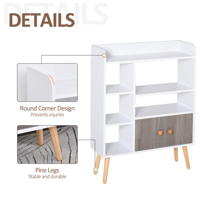 Multi-Shelf Modern Bookcase Freestanding Storage w/ Cabinet 6 Shelves Wood Legs Home Office Display Furniture Stylish White