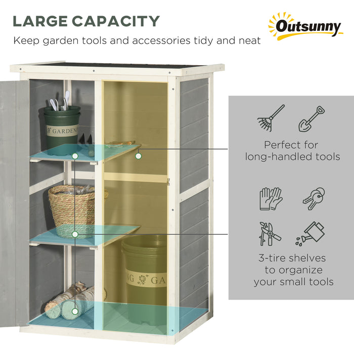 Wooden Garden Storage Shed Fir Wood Tool Cabinet Organiser with Shelves 75L x 56W x115Hcm Grey