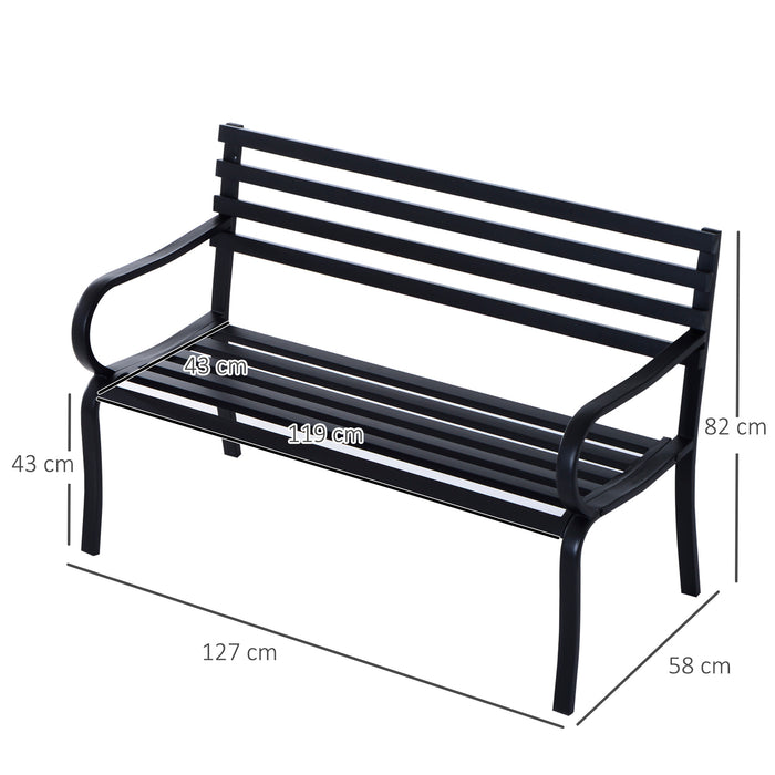 2 Seater Metal Garden Park Bench Porch Chair Furniture Patio Outdoor Park Loveseat Seat Black