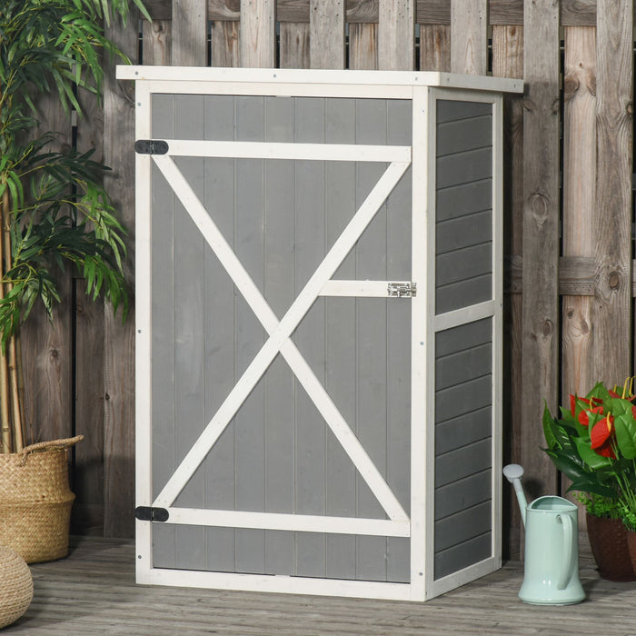 Wooden Garden Storage Shed Fir Wood Tool Cabinet Organiser with Shelves 75L x 56W x115Hcm Grey