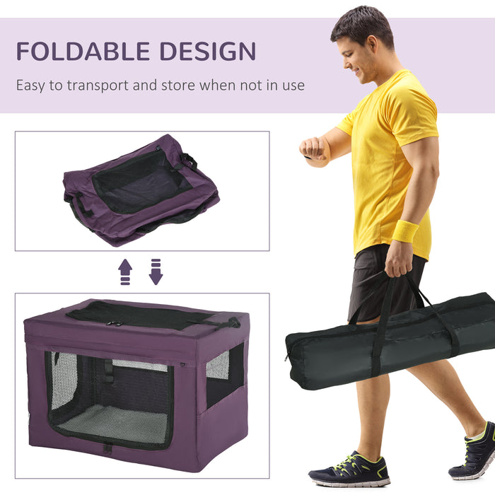 PawHut Pet Carrier, Portable Cat Carrier, Foldable Dog Bag for Miniature Dogs, 60 x 42 x 42 cm, Purple