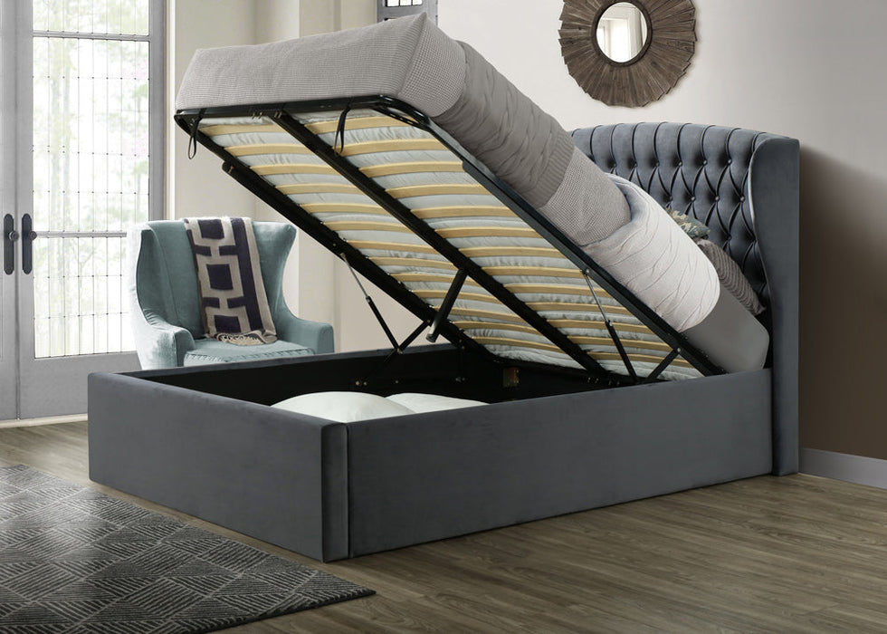 Warwick Grey Velvet Ottoman Double Bed