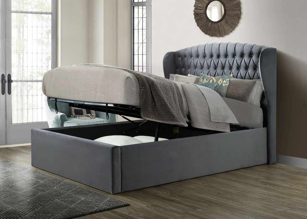 Warwick Grey Velvet Ottoman King Bed