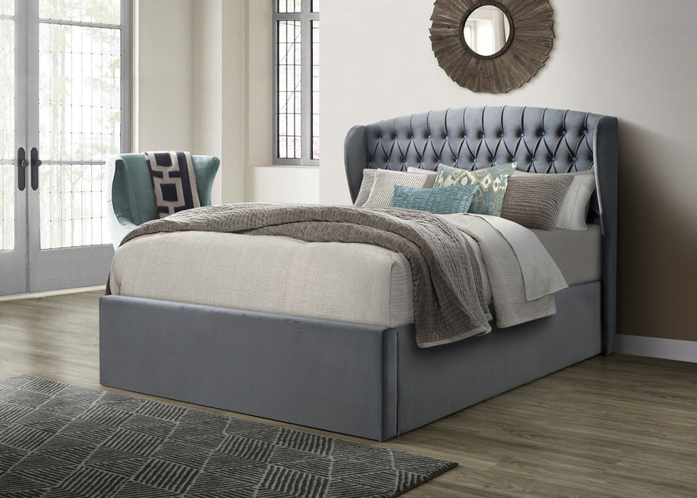 Warwick Grey Velvet Ottoman Double Bed