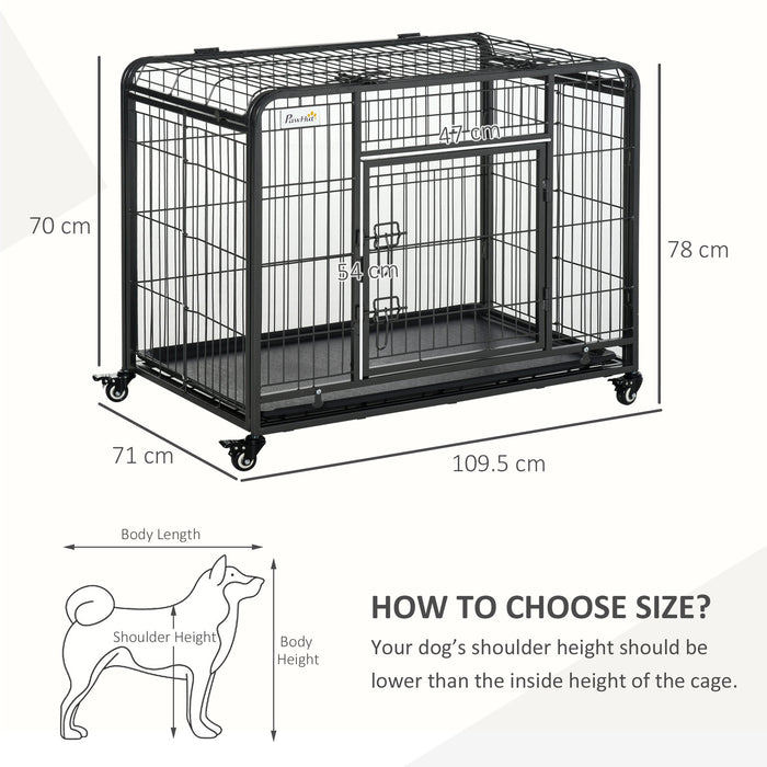 PawHut Heavy Duty Dog Crates Foldable Indoor Dog Kennel and Dog Cage Pet Playpen with Double Doors Removable Tray Lockable Wheels Openable Top