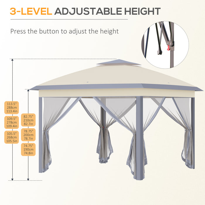 11' x 11' Pop Up Canopy, Double Roof Foldable Canopy Tent with Zippered Mesh Sidewalls, Height Adjustable and Carrying Bag, Event Tent Beige