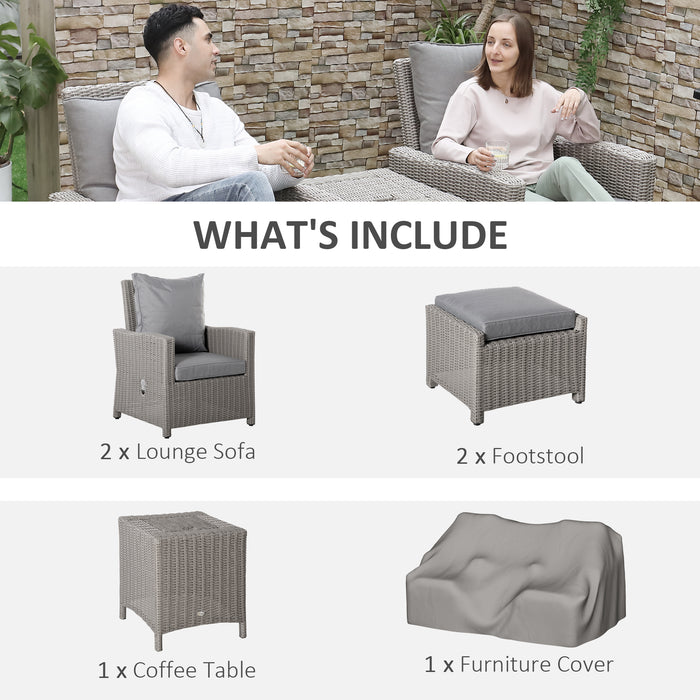 2 Seater Outdoor PE Rattan Patio Furniture Set Lounge Sofa Footstool Cooler Bar Coffee Table Conversation Set with Olefin Cushion