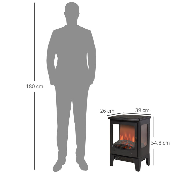 1800W Tempered Glass Electric Fireplace Heater Black