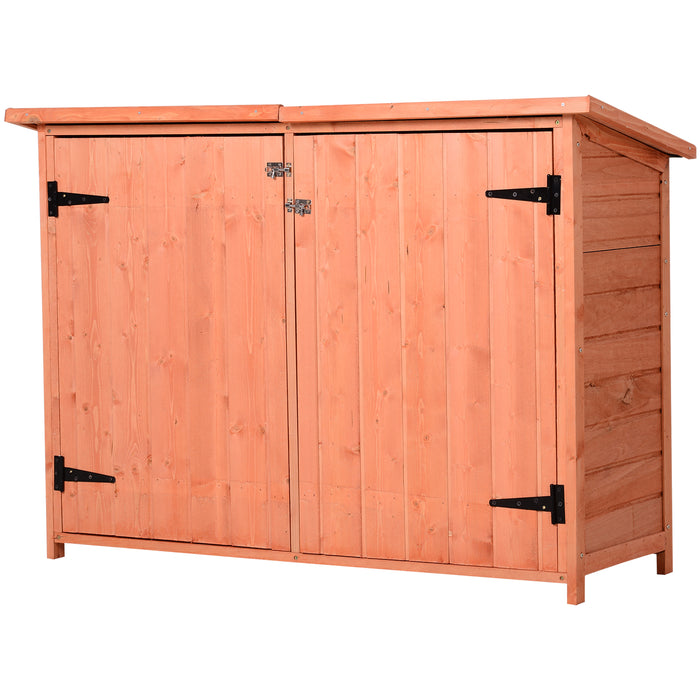 Wooden Garden Storage Shed Tool Cabinet Organiser with Shelves Double Door 128L x 50W x 90Hcm