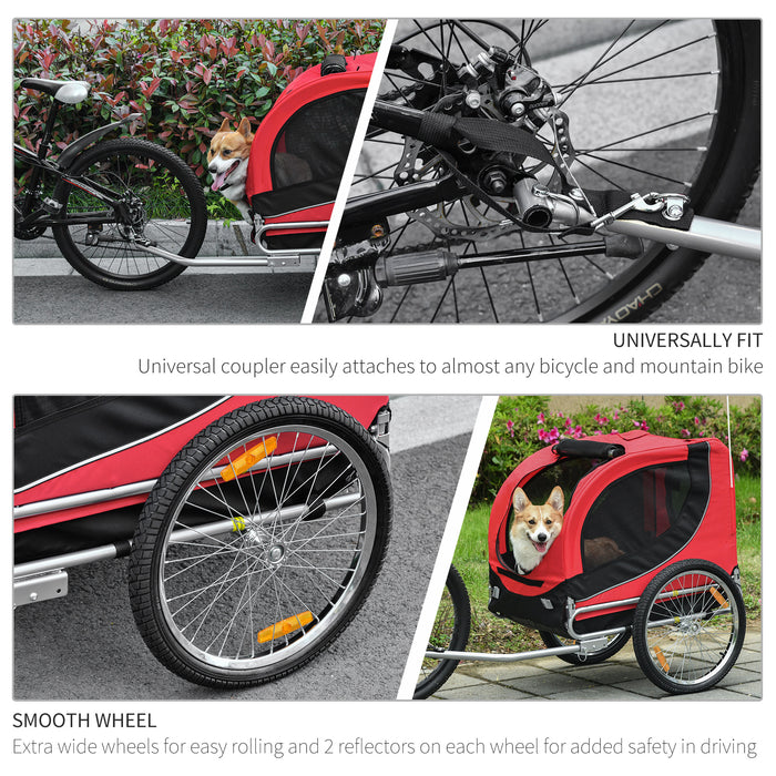 Pawhut Dog Bike Trailer Folding Bicycle Pet Trailer Dog Bike Jogger Travel Carrier W/Removable Cover-Red
