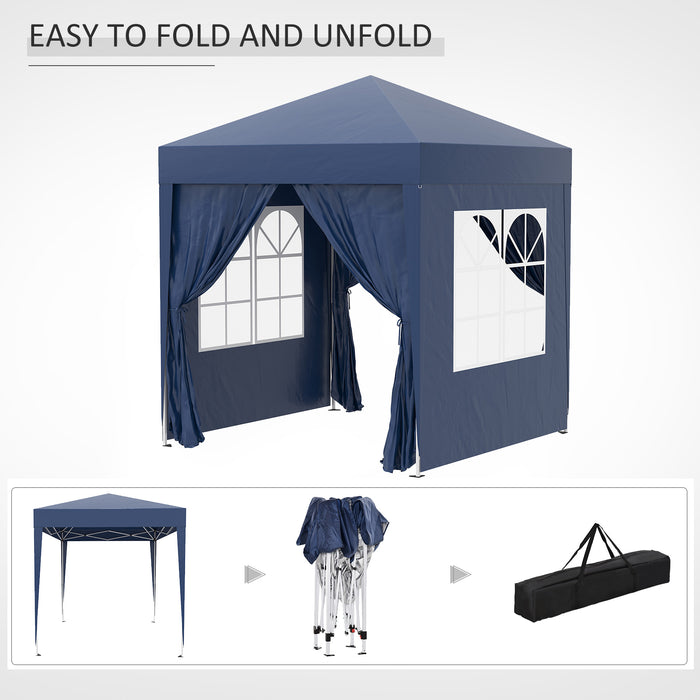 2x2m Garden Pop Up Gazebo Marquee Party Tent Wedding Awning Canopy W/ free Carrying Case + Removable 2 Walls 2 Windows-Blue